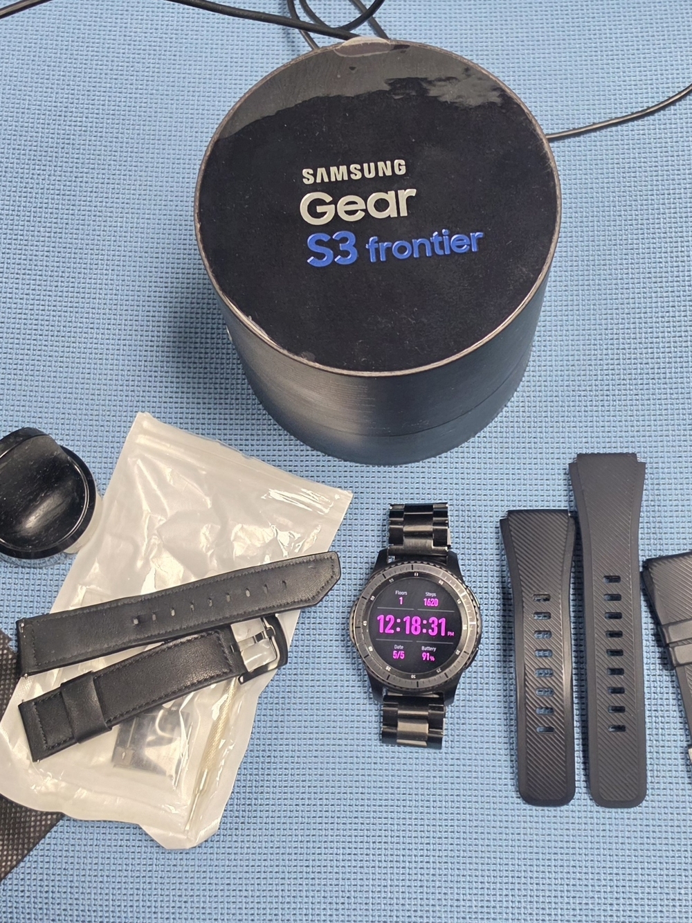 Samsung Gear 3 Frontier Watch with  charger and accessories